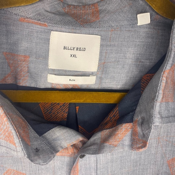 Billy Reid Chambray and Red Murphy Geo-Print Short Sleeve Sport Shirt - Picture 4 of 10